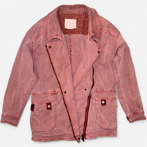 Anthropologie Pink Mauve "Letty Relaxed Moto Parka" Lightweight Utility Jacket - Picture 4 of 10